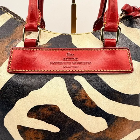 Rare Vintage Dooney & Bourke Zebra Red Trim Distressed Leather Safari Satchel - Picture 6 of 13